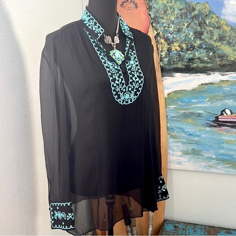 ⭐️INC International Concepts  Sheer Embroidered Tunic Boho Resort Top Size 14/L - Picture 3 of 12